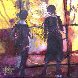 Devant le vitrail 30x30  h/t